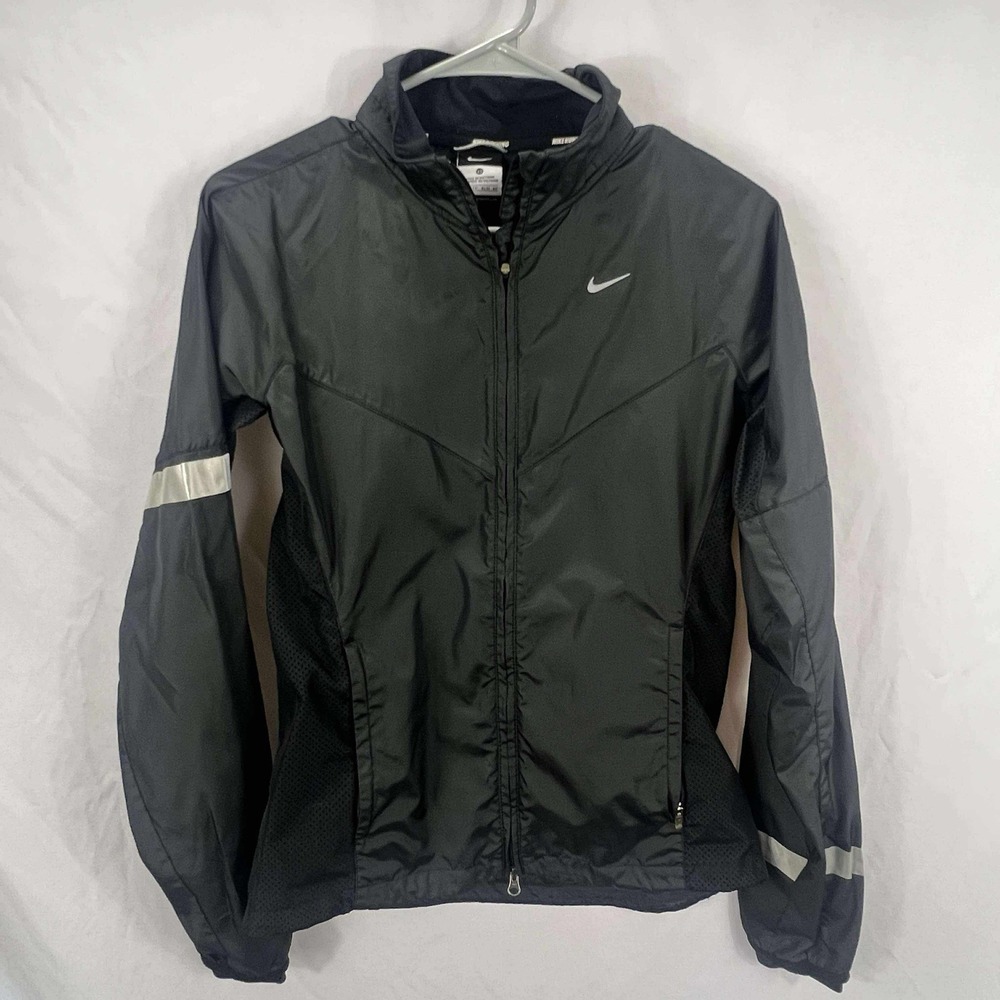 Nike Windbreaker Women's XSmall Black Vapor Running‎ Jacket Full Zip Stretch Euc
